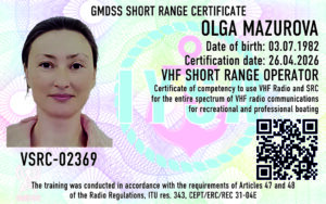 IYSA VHF Short Range Communication Certificate VSRC-02369 — Olga Mazurova